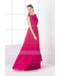 Sleeveless A-line Pleated Long Fuchsia Chiffon Bridesmaid Dress