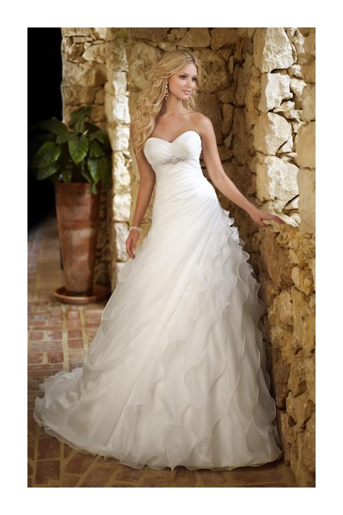 Sweetheart Brush-Train A-Line Bridal Gown With Beaded Corset And