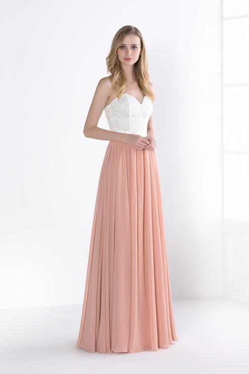 Strapless Sweetheart Lace Bodice A-line Chiffon Bridesmaid Dress 