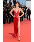 Bella Hadid Sexy Cannes Film Festival Red Hater Neck Satin Prom Dress 