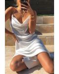 Sheath/Column Spaghetti Straps Sleeveless Tea-length Long Charmeuse Bridesmaid Dresses